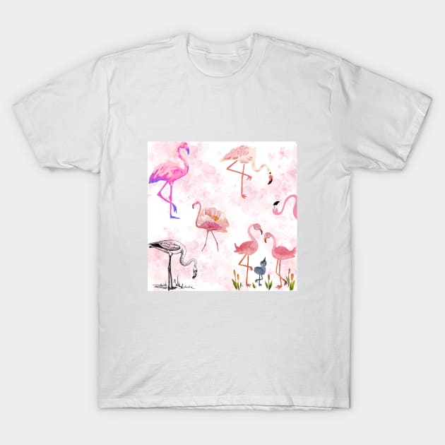 Pink Flamingo Bird Collection T-Shirt by GoodyL